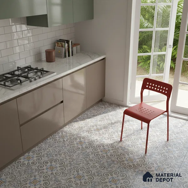Moroccan Floor & Wall Tile TL 09817  2 ft x 2 ft Blue Vitrified Matte Finish Tile - 9 mm | Suitable For Kitchen, Balcony, Dining Area | Please Expect a Slight Variation of Pattern