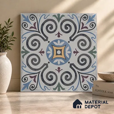 Moroccan Floor & Wall Tile TL 09817  2 ft x 2 ft Blue Vitrified Matte Finish Tile - 9 mm | Suitable For Kitchen, Balcony, Dining Area | Please Expect a Slight Variation of Pattern