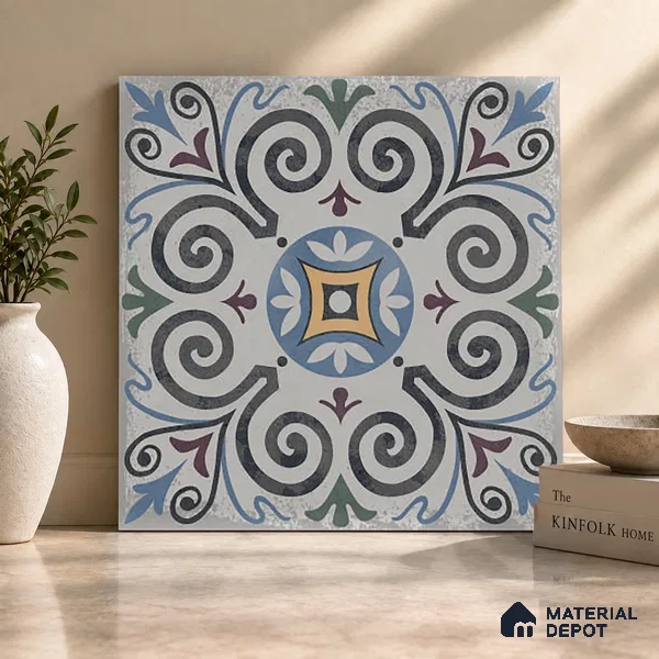 Moroccan Floor & Wall Tile TL 09817  2 ft x 2 ft Blue Vitrified Matte Finish Tile - 9 mm | Suitable For Kitchen, Balcony, Dining Area | Please Expect a Slight Variation of Pattern