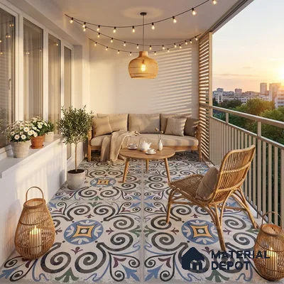 Moroccan Floor & Wall Tile TL 09817  2 ft x 2 ft Blue Vitrified Matte Finish Tile - 9 mm | Suitable For Kitchen, Balcony, Dining Area | Please Expect a Slight Variation of Pattern