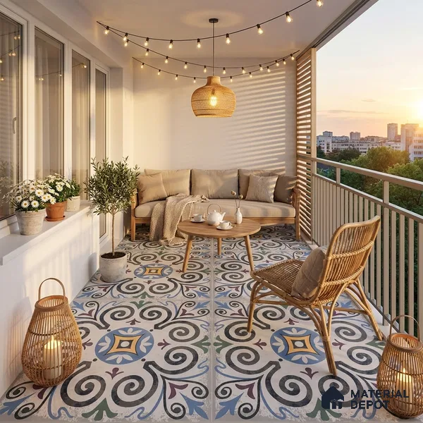 Moroccan Floor & Wall Tile TL 09817  2 ft x 2 ft Blue Vitrified Matte Finish Tile - 9 mm | Suitable For Kitchen, Balcony, Dining Area | Please Expect a Slight Variation of Pattern
