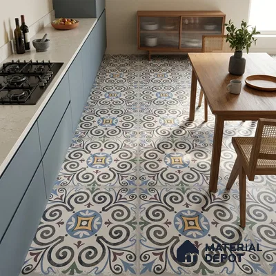 Moroccan Floor & Wall Tile TL 09817  2 ft x 2 ft Blue Vitrified Matte Finish Tile - 9 mm | Suitable For Kitchen, Balcony, Dining Area | Please Expect a Slight Variation of Pattern