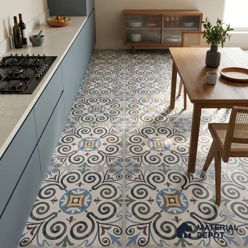 Moroccan Floor & Wall Tile TL 09817 2 ft x 2 ft Blue Vitrified Matte Finish Tile - 9 mm | Suitable For Kitchen, Balcony, Dining Area | Please Expect a Slight Variation of Pattern | Image 09