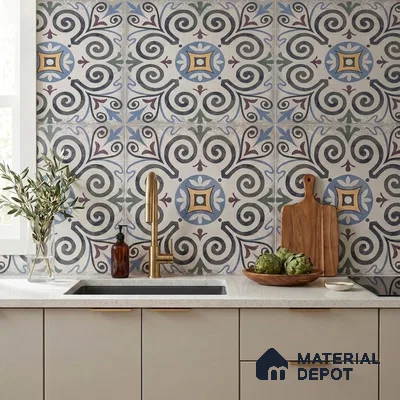 Moroccan Floor & Wall Tile TL 09817  2 ft x 2 ft Blue Vitrified Matte Finish Tile - 9 mm | Suitable For Kitchen, Balcony, Dining Area | Please Expect a Slight Variation of Pattern