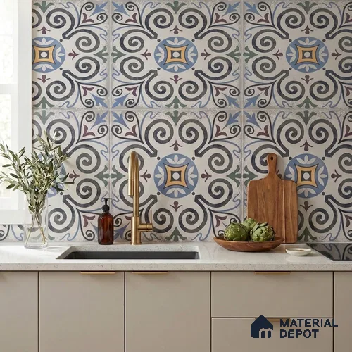 Moroccan Floor & Wall Tile TL 09817  2 ft x 2 ft Blue Vitrified Matte Finish Tile - 9 mm | Suitable For Kitchen, Balcony, Dining Area | Please Expect a Slight Variation of Pattern