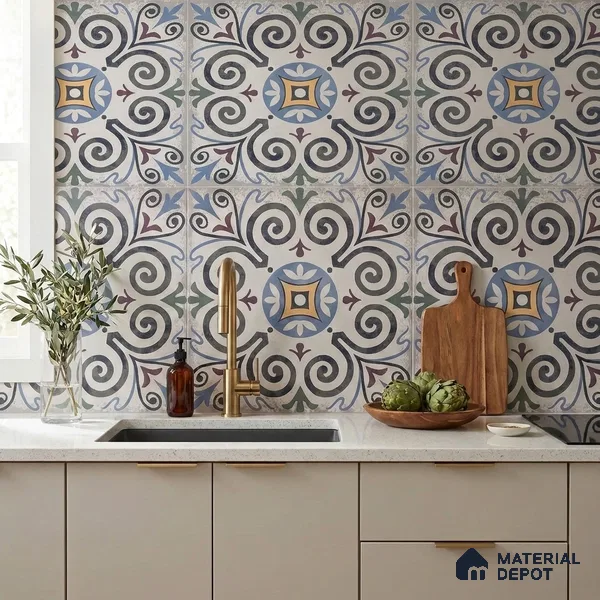 Moroccan Floor & Wall Tile TL 09817  2 ft x 2 ft Blue Vitrified Matte Finish Tile - 9 mm | Suitable For Kitchen, Balcony, Dining Area | Please Expect a Slight Variation of Pattern