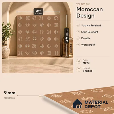 Moroccan Floor & Wall Tile TL 09818 B 2 ft x 2 ft Tactile Memoria Decor Vitrified Matte Finish Tile - 9 mm | Suitable For Balcony, Courtyard, Corridor | Please Expect a Slight Variation of Pattern