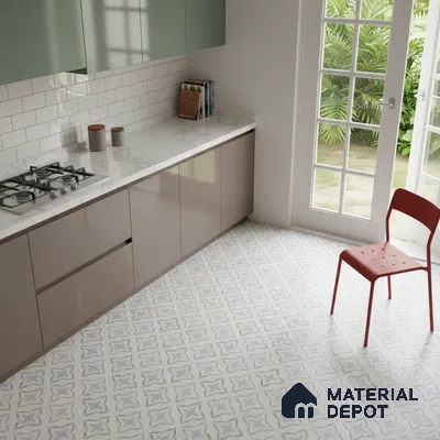 Moroccan Floor & Wall Tile TL 09819 B  2 ft x 2 ft White Vitrified Matte Finish Tile - 9 mm | Suitable For Kitchen, Bathroom, Dining Area | Please Expect a Slight Variation of Pattern