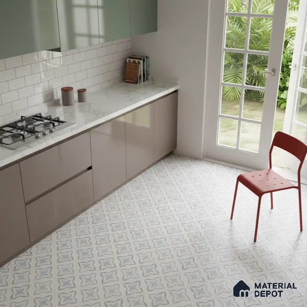 Moroccan Floor & Wall Tile TL 09819 B  2 ft x 2 ft White Vitrified Matte Finish Tile - 9 mm | Suitable For Kitchen, Bathroom, Dining Area | Please Expect a Slight Variation of Pattern