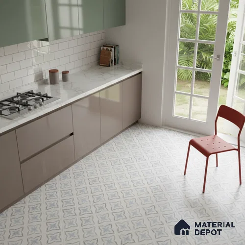 Moroccan Floor & Wall Tile TL 09819 B 2 ft x 2 ft White Vitrified Matte Finish Tile - 9 mm | Suitable For Kitchen, Bathroom, Dining Area | Please Expect a Slight Variation of Pattern