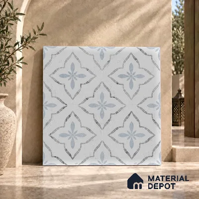 Moroccan Floor & Wall Tile TL 09819 B  2 ft x 2 ft White Vitrified Matte Finish Tile - 9 mm | Suitable For Kitchen, Bathroom, Dining Area | Please Expect a Slight Variation of Pattern