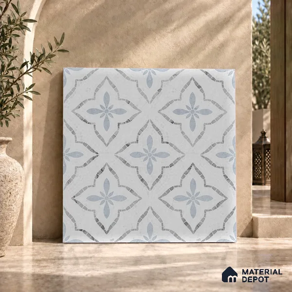 Moroccan Floor & Wall Tile TL 09819 B  2 ft x 2 ft White Vitrified Matte Finish Tile - 9 mm | Suitable For Kitchen, Bathroom, Dining Area | Please Expect a Slight Variation of Pattern