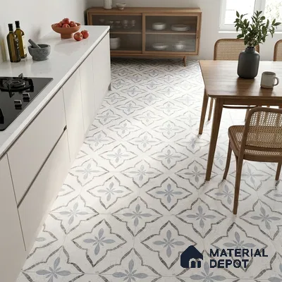 Moroccan Floor & Wall Tile TL 09819 B  2 ft x 2 ft White Vitrified Matte Finish Tile - 9 mm | Suitable For Kitchen, Bathroom, Dining Area | Please Expect a Slight Variation of Pattern
