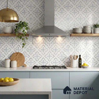 Moroccan Floor & Wall Tile TL 09819 B  2 ft x 2 ft White Vitrified Matte Finish Tile - 9 mm | Suitable For Kitchen, Bathroom, Dining Area | Please Expect a Slight Variation of Pattern