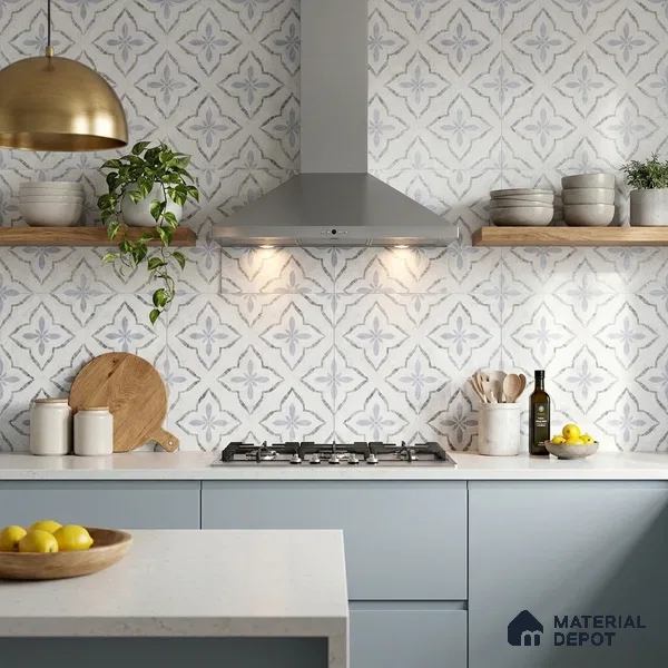 Moroccan Floor & Wall Tile TL 09819 B  2 ft x 2 ft White Vitrified Matte Finish Tile - 9 mm | Suitable For Kitchen, Bathroom, Dining Area | Please Expect a Slight Variation of Pattern