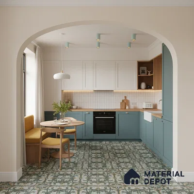 Moroccan Floor & Wall Tile TL 09819 C  2 ft x 2 ft Green Vitrified Matte Finish Tile - 9 mm | Suitable For Balcony, Courtyard, Corridor | Please Expect a Slight Variation of Pattern