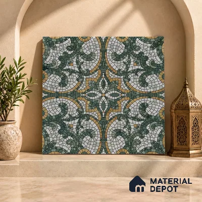 Moroccan Floor & Wall Tile TL 09819 C  2 ft x 2 ft Green Vitrified Matte Finish Tile - 9 mm | Suitable For Balcony, Courtyard, Corridor | Please Expect a Slight Variation of Pattern
