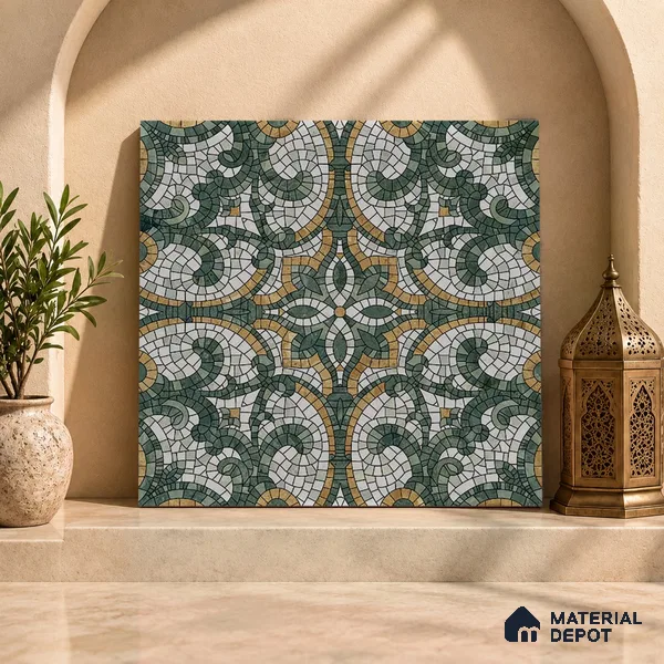 Moroccan Floor & Wall Tile TL 09819 C 2 ft x 2 ft Green Vitrified Matte Finish Tile - 9 mm | Suitable For Balcony, Courtyard, Corridor | Please Expect a Slight Variation of Pattern