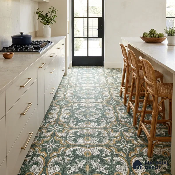 Moroccan Floor & Wall Tile TL 09819 C 2 ft x 2 ft Green Vitrified Matte Finish Tile - 9 mm | Suitable For Balcony, Courtyard, Corridor | Please Expect a Slight Variation of Pattern