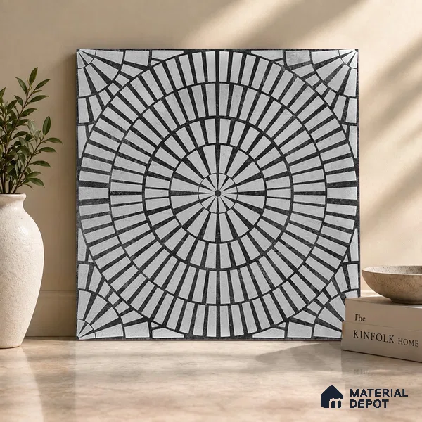 Moroccan Floor & Wall Tile TL 09819  2 ft x 2 ft Black Vitrified Matte Finish Tile - 9 mm | Suitable For Bathroom, Terrace & Balcony | Please Expect a Slight Variation of Pattern