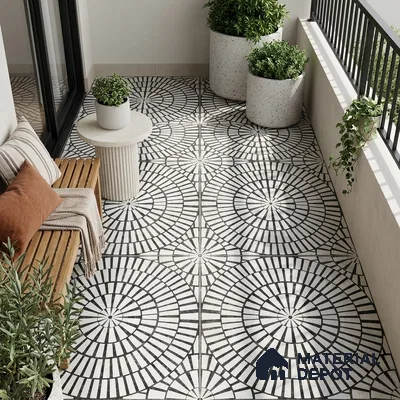 Moroccan Floor & Wall Tile TL 09819  2 ft x 2 ft Black Vitrified Matte Finish Tile - 9 mm | Suitable For Bathroom, Terrace & Balcony | Please Expect a Slight Variation of Pattern