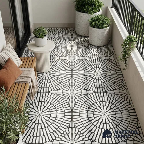 Moroccan Floor & Wall Tile TL 09819 2 ft x 2 ft Black Vitrified Matte Finish Tile - 9 mm | Suitable For Bathroom, Terrace & Balcony | Please Expect a Slight Variation of Pattern | Image 09