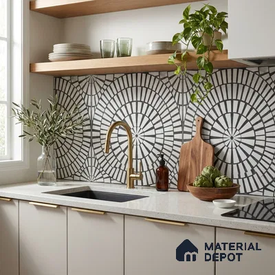 Moroccan Floor & Wall Tile TL 09819  2 ft x 2 ft Black Vitrified Matte Finish Tile - 9 mm | Suitable For Bathroom, Terrace & Balcony | Please Expect a Slight Variation of Pattern