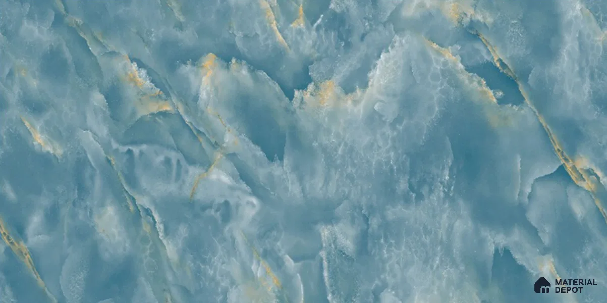 Marble Onyx Wall & Floor Tile TL 09865 Steel Blue 4 ft x 2 ft Glossy Finish Vitrified Tile - 9 mm | Suitable For Living Room, Bedroom, Dining