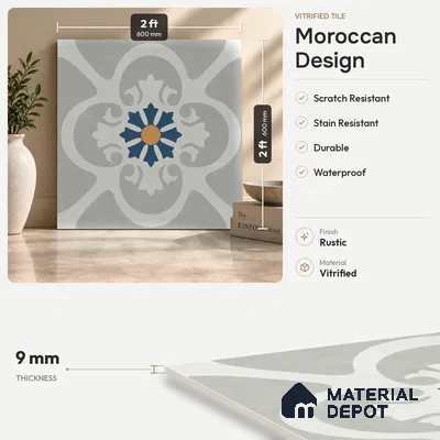 Moroccan Look Floor & Wall Tile TL 09902 Praque Art 2 ft x 2 ft Rustic Carving Matte Finish Vitrified Tile - 9 mm | Suitable For Kitchen, Bathroom, Balcony | Please Expect a Slight Variation of Pattern