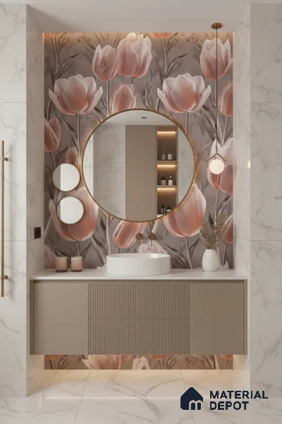Floral Wall Tile TL 09913 4 ft x 2 ft Pink Vitrified Matte Finish Tile - 9 mm | Suitable for Bathroom, Accent/Feature Wall, Foyer