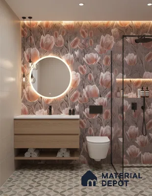 Floral Wall Tile TL 09913 4 ft x 2 ft Pink Vitrified Matte Finish Tile - 9 mm | Suitable for Bathroom, Accent/Feature Wall, Foyer