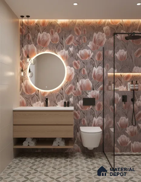 Floral Wall Tile TL 09913 4 ft x 2 ft Pink Vitrified Matte Finish Tile - 9 mm | Suitable for Bathroom, Accent/Feature Wall, Foyer