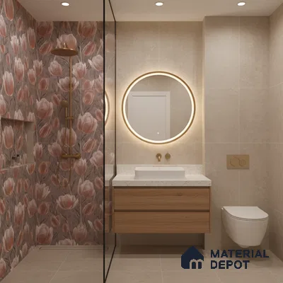 Floral Wall Tile TL 09913 4 ft x 2 ft Pink Vitrified Matte Finish Tile - 9 mm | Suitable for Bathroom, Accent/Feature Wall, Foyer