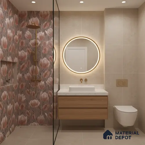 Floral Wall Tile TL 09913 4 ft x 2 ft Pink Vitrified Matte Finish Tile - 9 mm | Ideal for Living Room,Bedroom,Bathroom,Kitchen