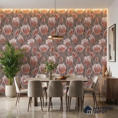 Floral Wall Tile TL 09913 4 ft x 2 ft Pink Vitrified Matte Finish Tile - 9 mm | Suitable for Bathroom, Accent/Feature Wall, Foyer