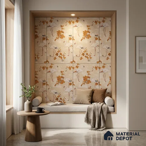 Patterned Wall Tile TL 09915 4 ft x 2 ft Beige Vitrified Matte Finish Tile - 9 mm | Ideal for Living Room,Bedroom,Bathroom,Kitchen