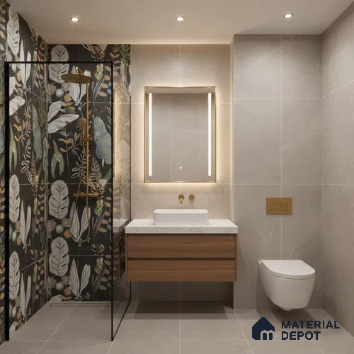 Tropical Wall Tile TL 09916 B Black 4 ft x 2 ft Vitrified Matte Finish Tile - 9 mm | Suitable for Bathroom, Accent/Feature Wall, Basin Area