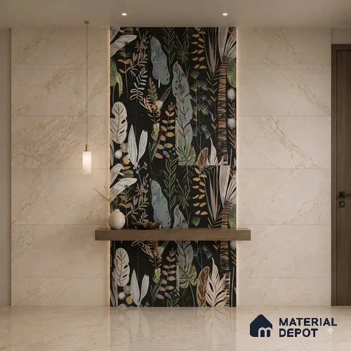 Tropical Wall Tile TL 09916 B Black 4 ft x 2 ft Vitrified Matte Finish Tile - 9 mm | Suitable for Bathroom, Accent/Feature Wall, Basin Area