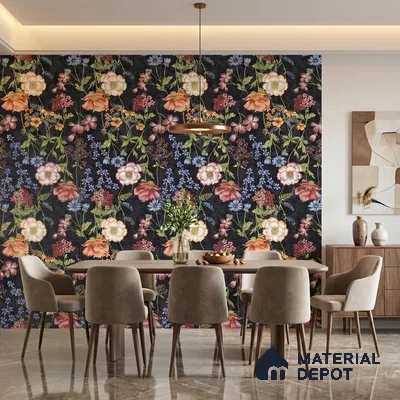Floral Wall Tile TL 09917 4 ft x 2 ft Black Vitrified Matte Finish Tile - 9 mm | Suitable for Bathroom, Accent/Feature Wall, Foyer