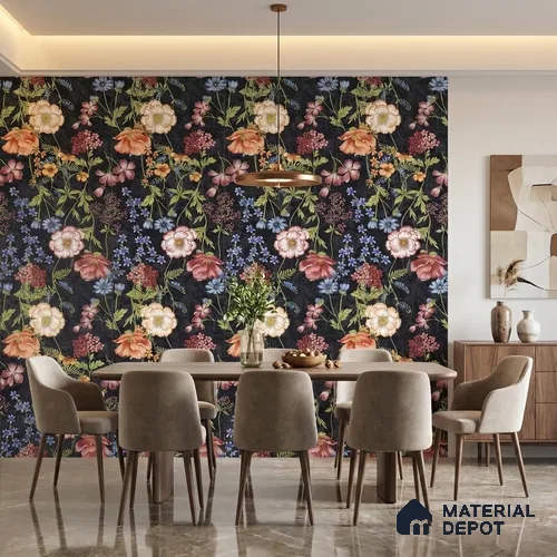 Floral Wall Tile TL 09917 4 ft x 2 ft Black Vitrified Matte Finish Tile - 9 mm | Suitable for Bathroom, Accent/Feature Wall, Foyer