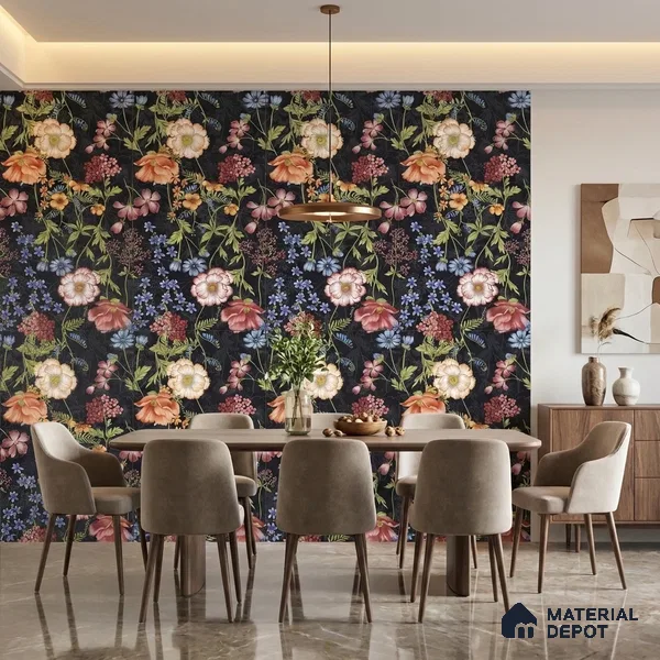 Floral Wall Tile TL 09917 4 ft x 2 ft Black Vitrified Matte Finish Tile - 9 mm | Suitable for Bathroom, Accent/Feature Wall, Foyer