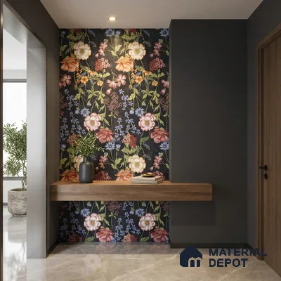 Floral Wall Tile TL 09917 4 ft x 2 ft Black Vitrified Matte Finish Tile - 9 mm | Suitable for Bathroom, Accent/Feature Wall, Foyer