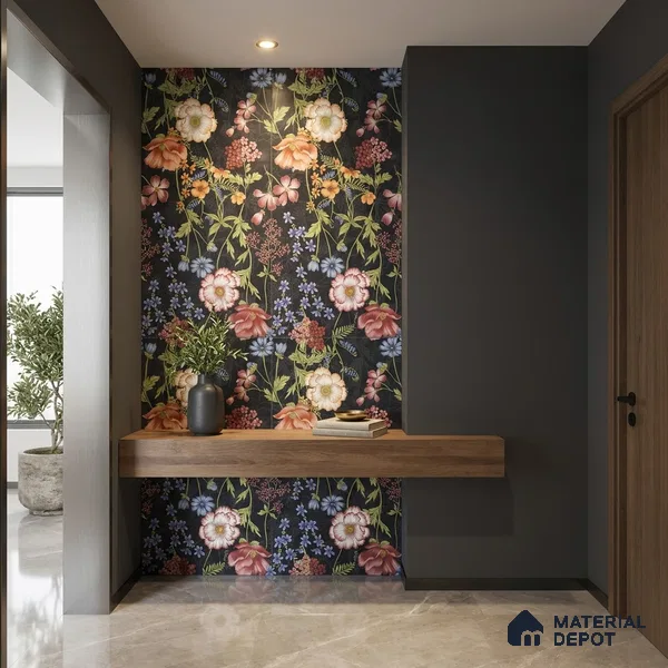 Floral Wall Tile TL 09917 4 ft x 2 ft Black Vitrified Matte Finish Tile - 9 mm | Suitable for Bathroom, Accent/Feature Wall, Foyer