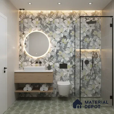 Floral Wall Tile TL 09918 4 ft x 2 ft White Vitrified Matte Finish Tile - 9 mm | Suitable for Bathroom, Accent/Feature Wall, Dining Area
