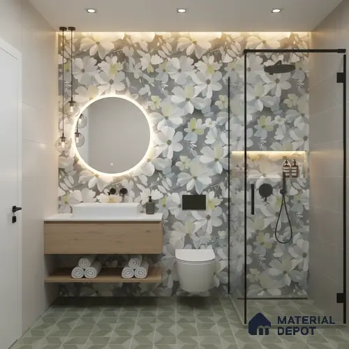 Floral Wall Tile TL 09918 4 ft x 2 ft White Vitrified Matte Finish Tile - 9 mm | Ideal for Living Room,Bedroom,Bathroom,Kitchen