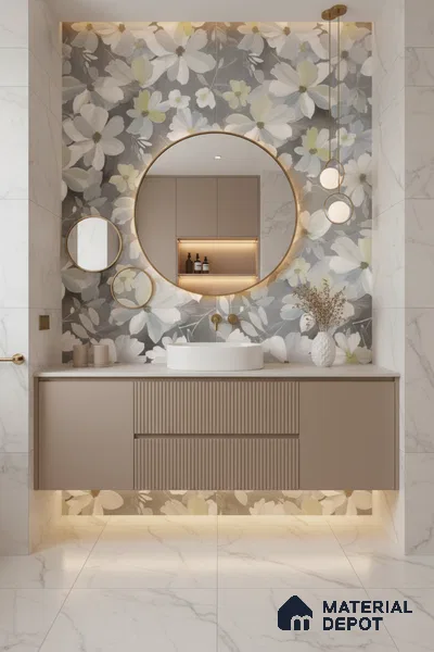 Floral Wall Tile TL 09918 4 ft x 2 ft White Vitrified Matte Finish Tile - 9 mm | Suitable for Bathroom, Accent/Feature Wall, Dining Area