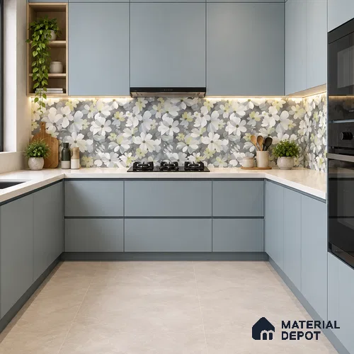 Floral Wall Tile TL 09918 4 ft x 2 ft White Vitrified Matte Finish Tile - 9 mm | Suitable for Bathroom, Accent/Feature Wall, Dining Area