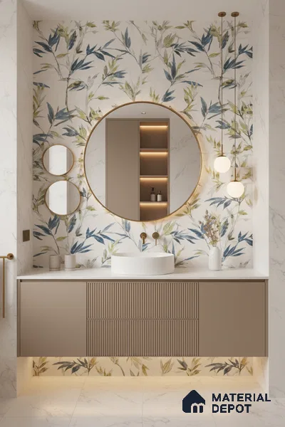 Floral Wall Tile TL 09919 White 4 ft x 2 ft Vitrified Matte Finish Tile - 9 mm | Suitable for Bathroom, Accent/Feature Wall, Kitchen