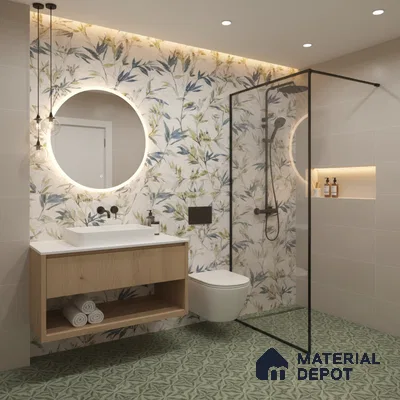 Floral Wall Tile TL 09919 White 4 ft x 2 ft Vitrified Matte Finish Tile - 9 mm | Suitable for Bathroom, Accent/Feature Wall, Kitchen
