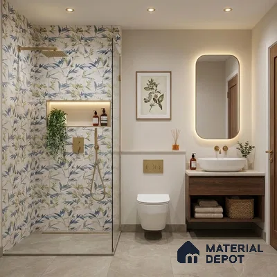 Floral Wall Tile TL 09919 White 4 ft x 2 ft Vitrified Matte Finish Tile - 9 mm | Suitable for Bathroom, Accent/Feature Wall, Kitchen
